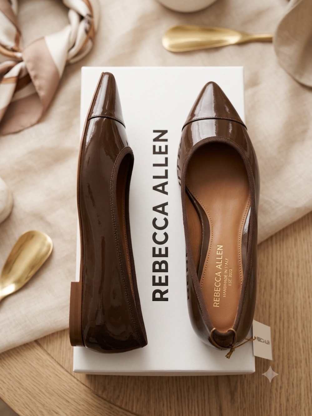 Rebecca Allen Brown Patent Pointed-Toe Flats